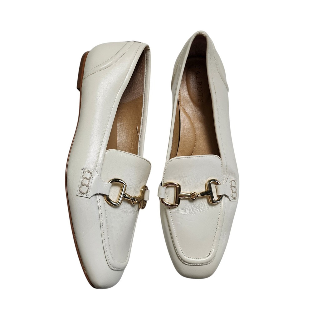 Talbots Womens Katelyn Bit Nappa Loaders Size 9 Cream Leather Gold Horsebit